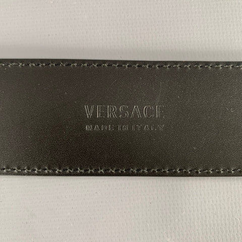 VERSACE Size 34 Black Gold Greca Leather Belt