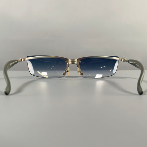CHANEL Grey Silver Acetate Metal Wrap Around Sunglasses