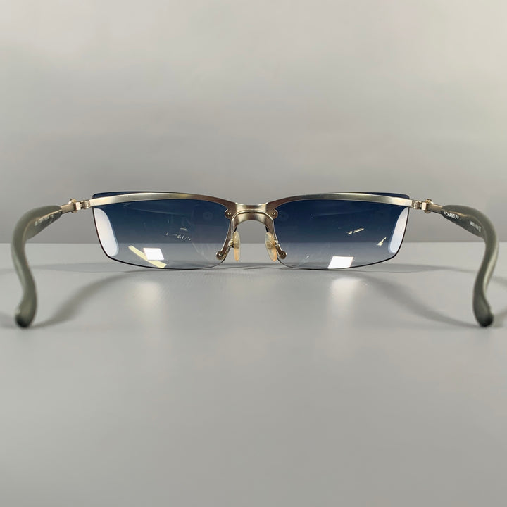 CHANEL Grey Silver Acetate Metal Wrap Around Sunglasses