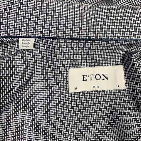 Chemise Eton Taille L Coton Manches Longues Gris Points Blancs