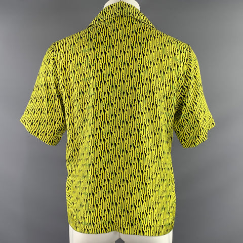 AMIRI SS2020 Size 36 Yellow Lime Logo Silk Button Up Short Sleeve Shirt
