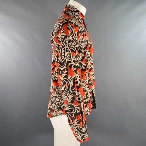 ETRO Size M Orange Black Khaki Abstract Floral Long Sleeve Shirt