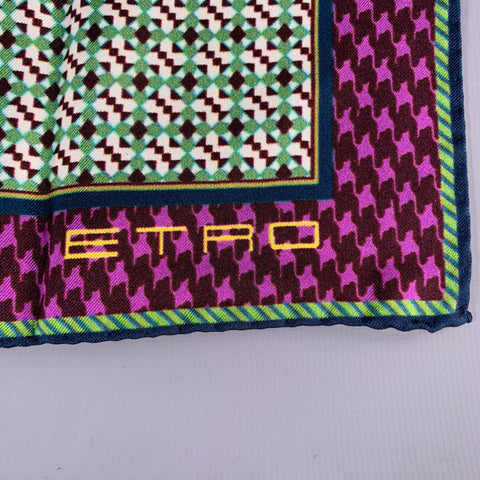ETRO Multi Color Mixed Geometric Pattern Silk Pocket Square