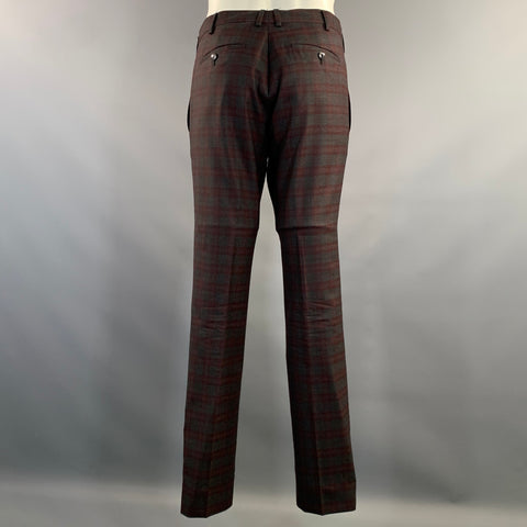 VALENTINO FW2017 Chest Size 38 Grey Burgundy LV3CE5003ER Plaid Wool 32 32 Suit