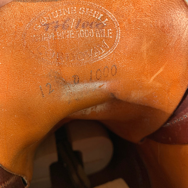 WOLVERINE Size 12 Burgundy Wingtip Leather Boots