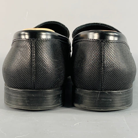 GIORGIO ARMANI Size 10 Black Textured Leather Slip On Penny Loafers