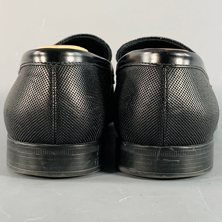 GIORGIO ARMANI Size 10 Black Textured Leather Slip On Penny Loafers