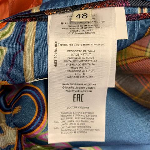 ETRO Size 38 Multi Color Plaid Linen Cotton Double Button Sport Coat