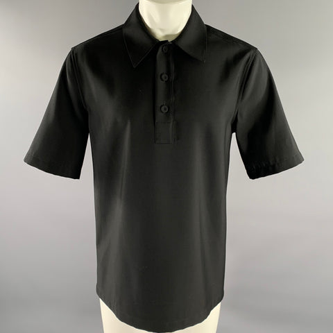 JIL SANDER Size M Black Wool Popover Short-Sleeve Shirt
