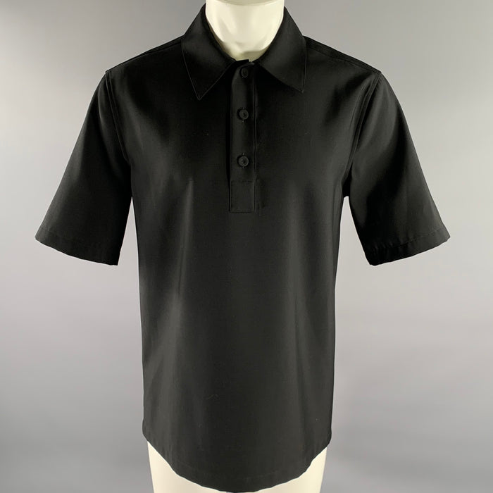JIL SANDER Size M Black Wool Popover Short-Sleeve Shirt
