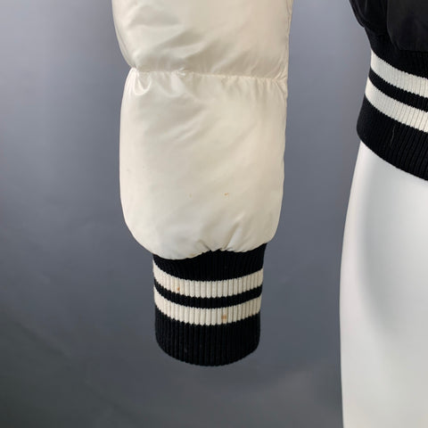 MONCLER Size S Beaufortain White Black Color Block Polyamide Zip Snaps Bomber Jacket