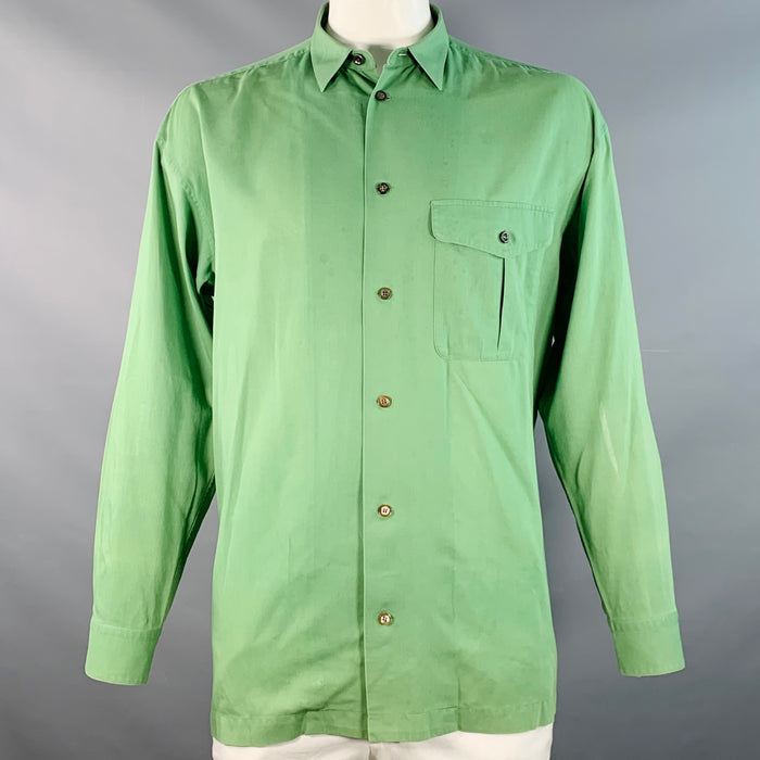 ISSEY MIYAKE Vintage Size L Green Blue Stripe Cotton One Pocket Long Sleeve Shirt