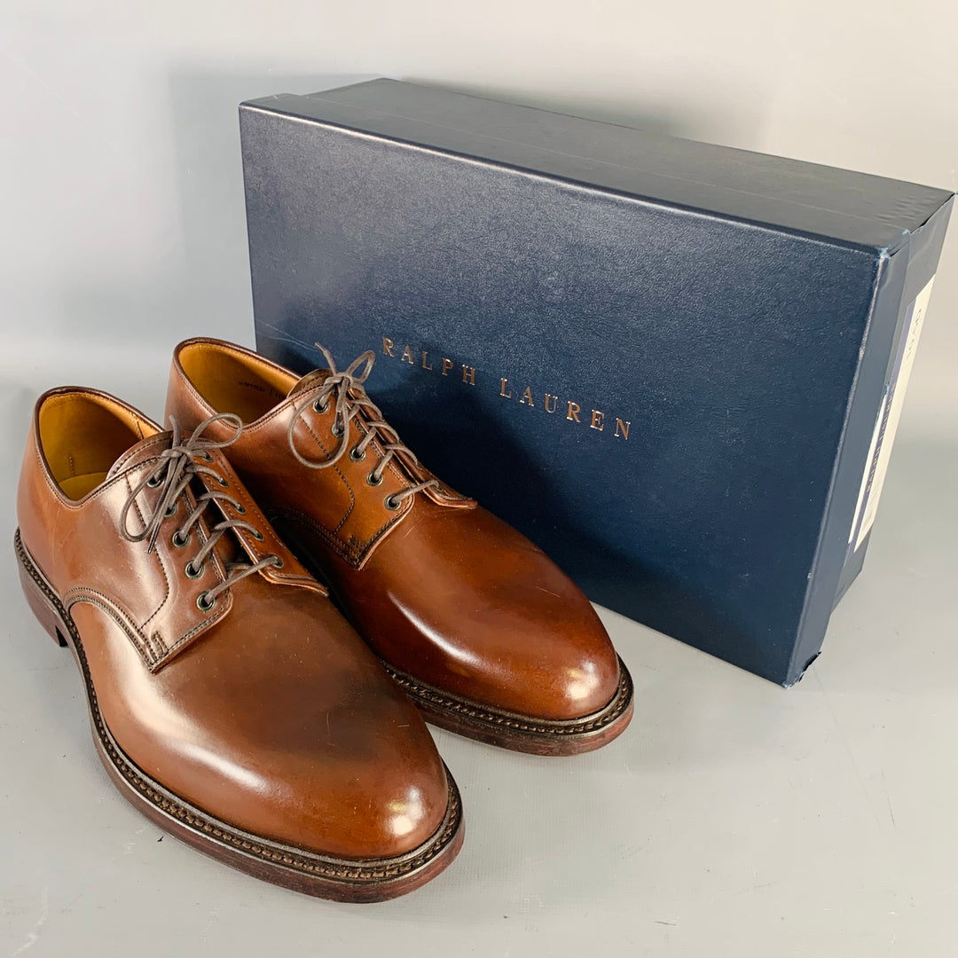RALPH LAUREN Size 10.5 Marlow Brown Cordovan Leather Derby Lace-Up Shoes