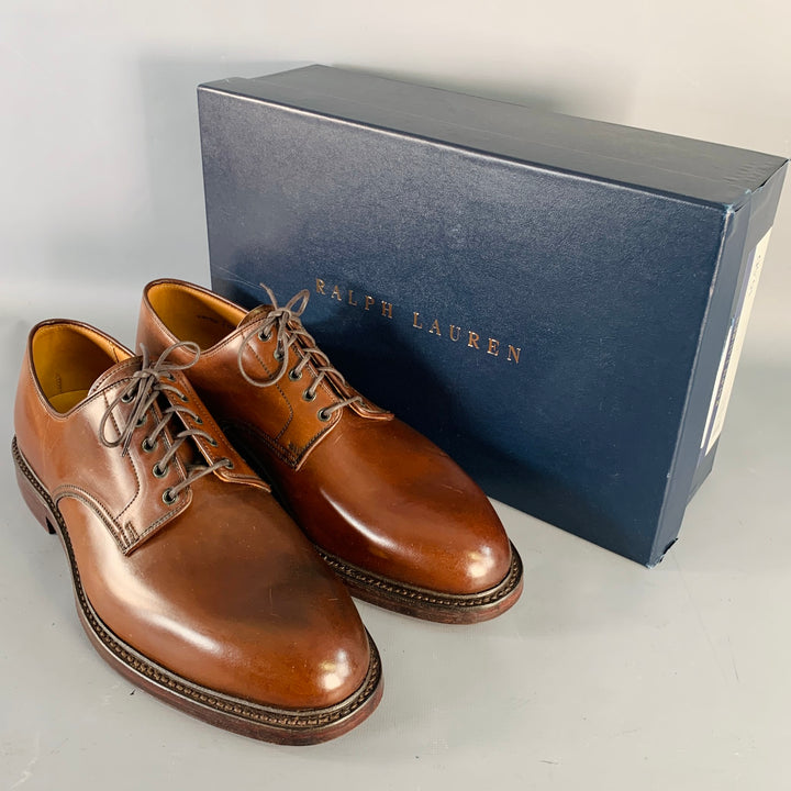 RALPH LAUREN Size 10.5 Marlow Brown Cordovan Leather Derby Lace-Up Shoes