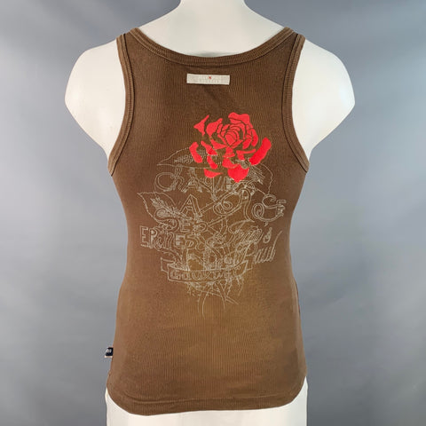 JEAN PAUL GAULTIER Size M Brown Red Stripe Cotton Buckle Tank Top (As Is)