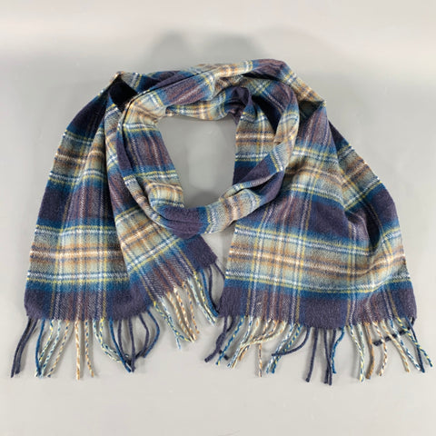 O'CONNELL'S Grey Blue Yellow Plaid Cashmere Scarf