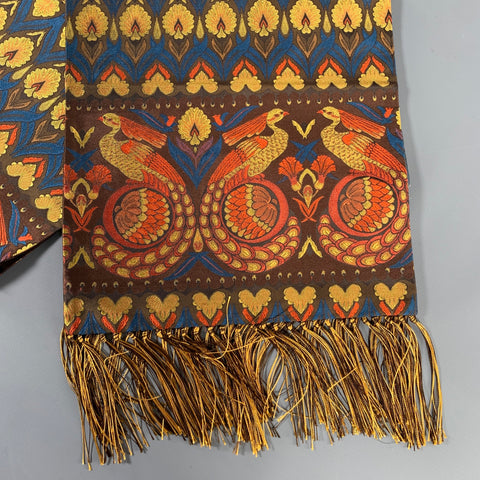 ALEXANDER MCQUEEN Brown Red & Gold Embroidered Silk Scarf