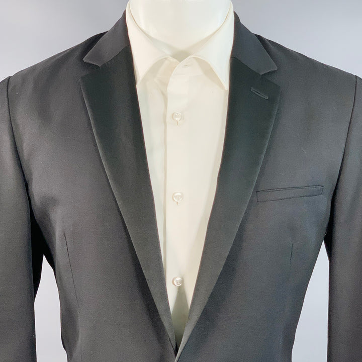 CALVIN KLEIN COLLECTION Size 40 Regular Black Wool Silk Notch Lapel Sport Coat