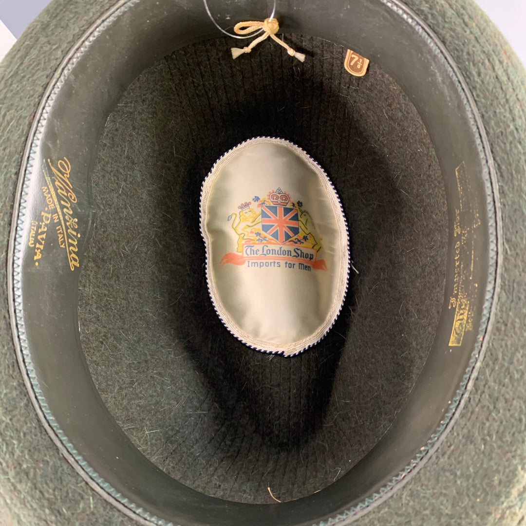 VANZINA PAVIA Size 7 1/8 Green Felt Feather Trilby Fedora