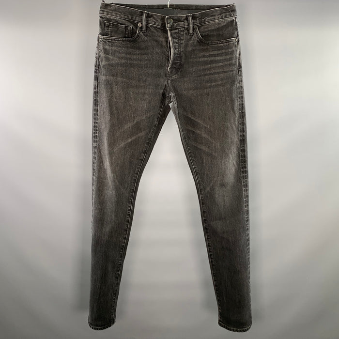 TOM FORD Size 32 Black Wash Selvedge Denim Button Fly Jeans
