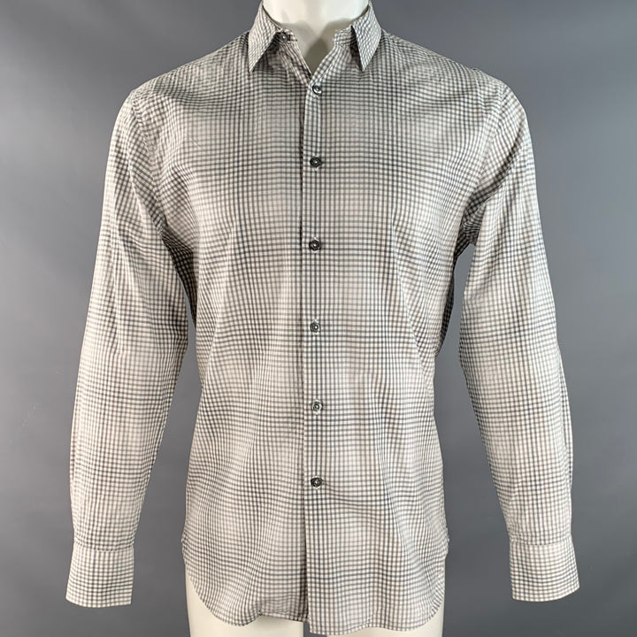 PS by PAUL SMITH Size S White Grey Checkered Cotton Long Sleeve Shirt