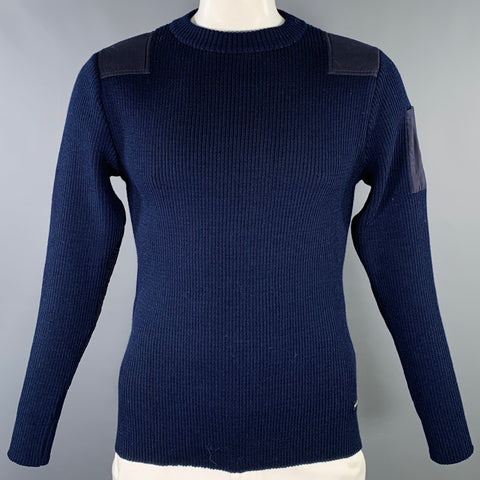 SAINT JAMES Size L Navy Grey Knit Virgin Wool Patches Sweater