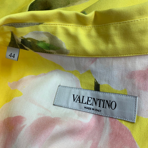 VALENTINO SS21 Size M Yellow Multi Color Cotton Silk Floral Belted Oversized Shirt Dress