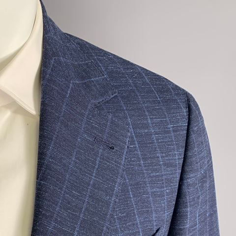 BRUNELLO CUCINELLI Size 38 Navy Blue Window Pane Wool Blend Suit