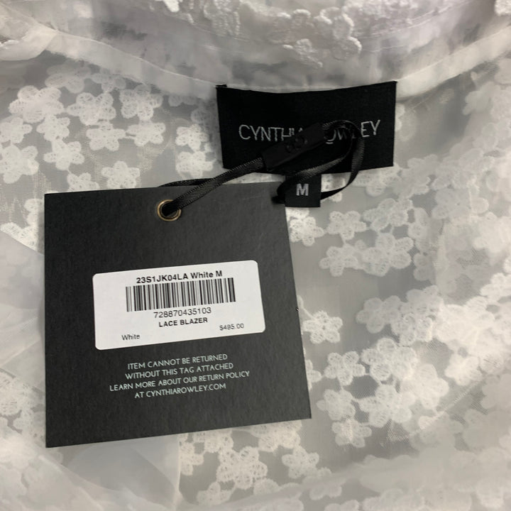 CYNTHIA ROWLEY Size M White Polyester Lace Peak Lapel Pantsuit