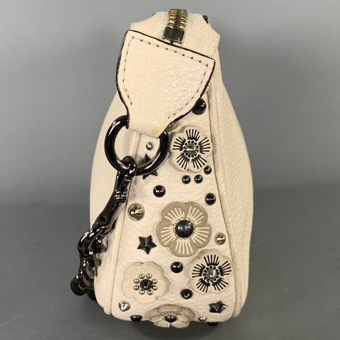 COACH Cream Gunmetal Pebble Grain Leather Handbag & Leather Goods