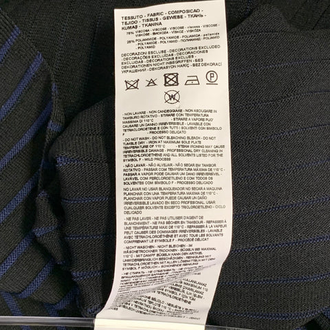 EMPORIO ARMANI Taille S Noir Bleu Marine Mélange Viscose Rayures Col Montant Robe Haut