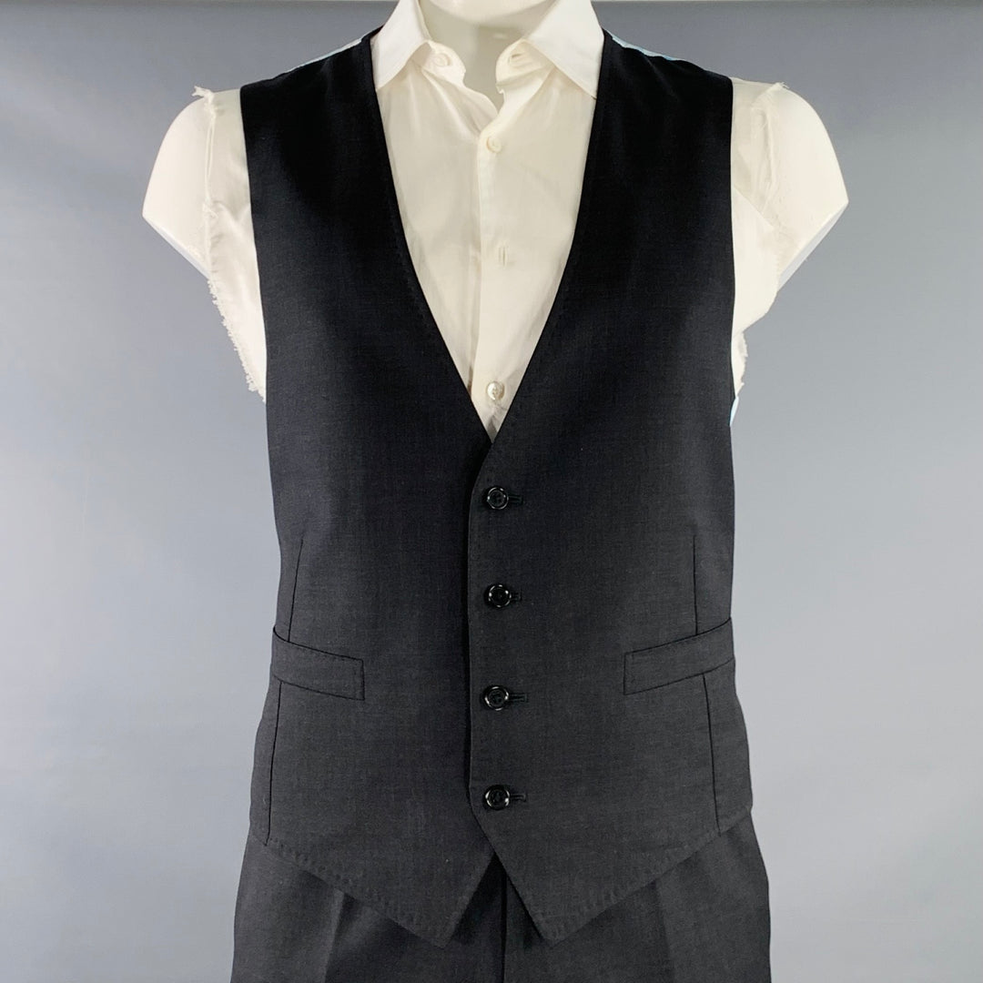 ASTOR & BLACK Size 44 Black Twill Single Breasted Notch Lapel 3 Piece Suit