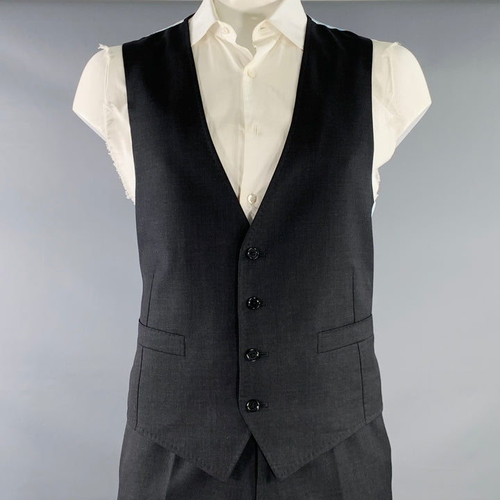 ASTOR & BLACK Size 44 Black Twill Single Breasted Notch Lapel 3 Piece Suit