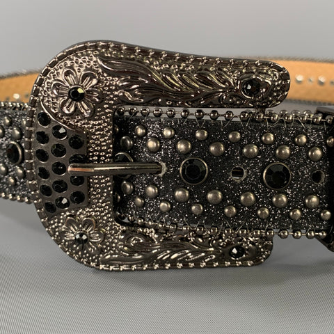 NO BRAND Size M Black Silver Rhinestones Leather Belt