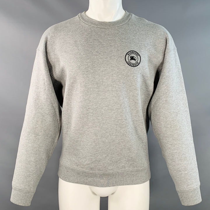 BURBERRY LONDON Size M Heather Grey Black Logo Cotton Blend Crew Neck Sweatshirt