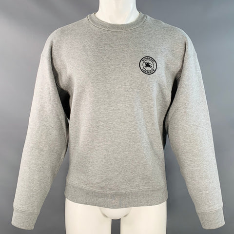 BURBERRY LONDON Size M Heather Grey Black Logo Cotton Blend Crew Neck Sweatshirt
