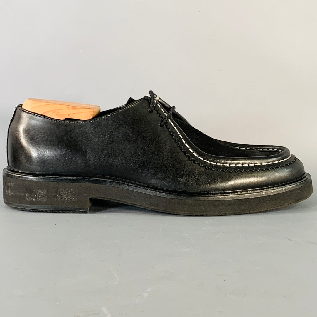 PS by PAUL SMITH Size 10 Black Contrast Stitch Leather Split Toe Moccasin Lace-Up Shoes