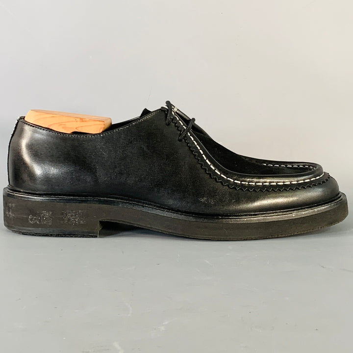 PS by PAUL SMITH Size 10 Black Contrast Stitch Leather Split Toe Moccasin Lace-Up Shoes