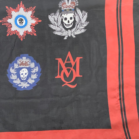 ALEXANDER MCQUEEN Size L Black Red Crest Skull Square Scarf