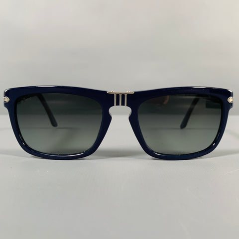 PERSOL Blue Silver Acetate Rectangle Sunglasses