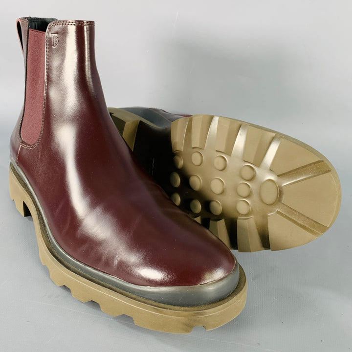 TOD'S Size 8 Burgundy Leather Chelsea Ankle Tread Sole Boots