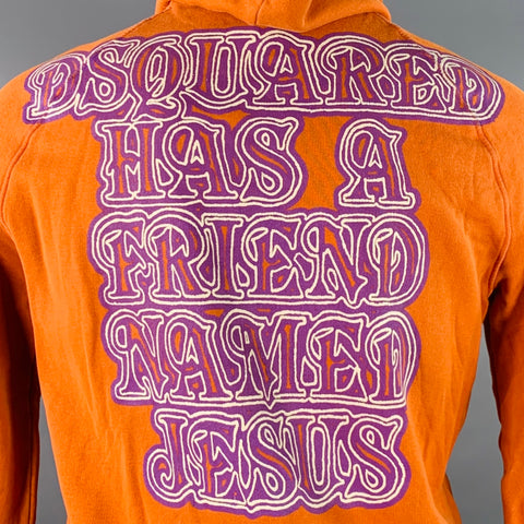 DSQUARED2 Size M Friend Named Jesus Orange Purple Print Cotton Hoodie Sweatshirt