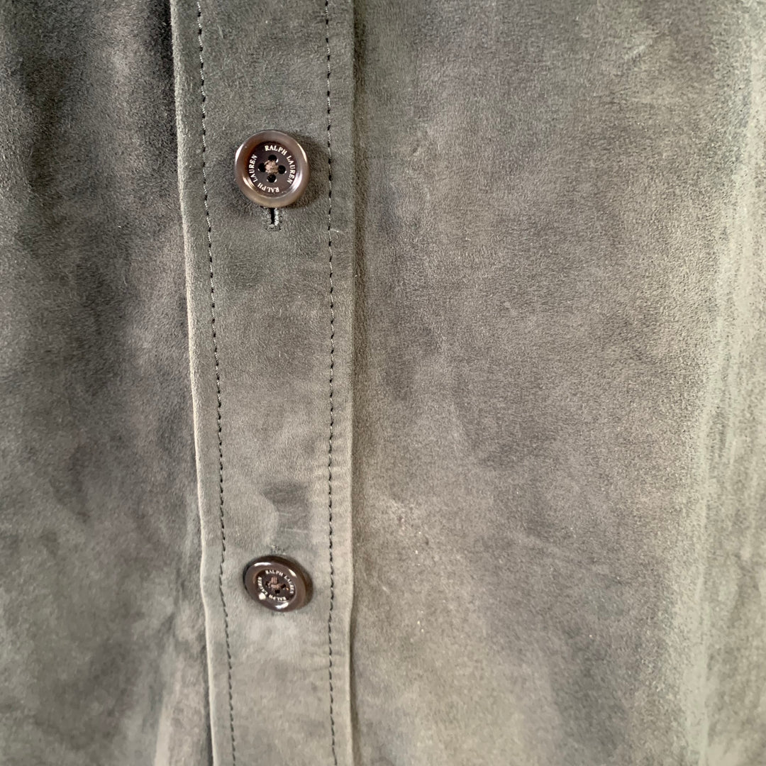RALPH LAUREN Size L Grey Suede Two Pockets Long Sleeve Shirt