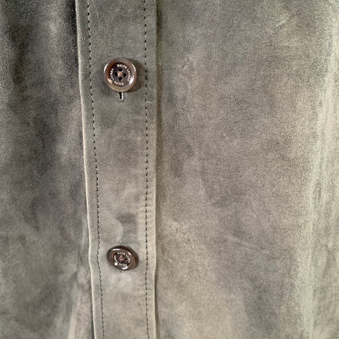 RALPH LAUREN Size L Grey Suede Two Pockets Long Sleeve Shirt