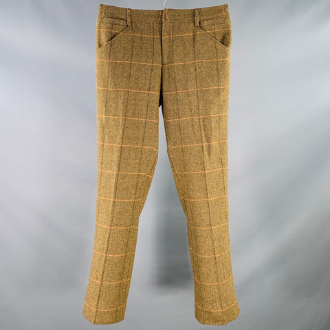 D&G by DOLCE & GABBANA Size 30 Tan Brown Herringbone Wool Zip Fly Dress Pants