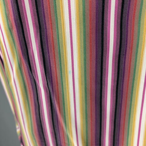 ETRO Size XL Purple Green Stripe Cotton Button Up Long Sleeve Shirt