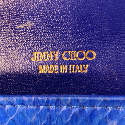 JIMMY CHOO Blue Silver Snake Skin Leather Clutch Handbag