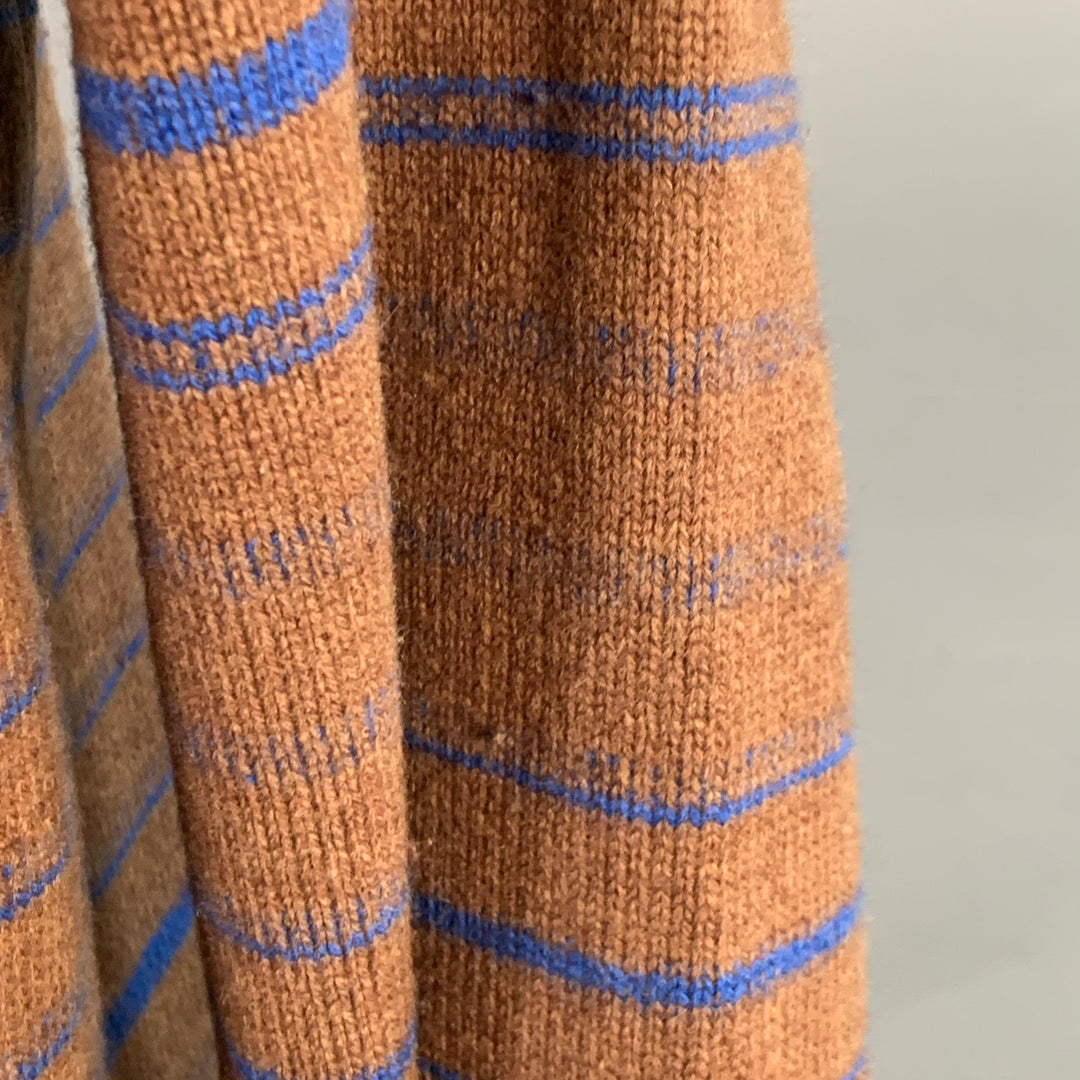 SACAI Size XL Brown Blue Orange Stripe Wool One Pocket Crew Neck Sweater
