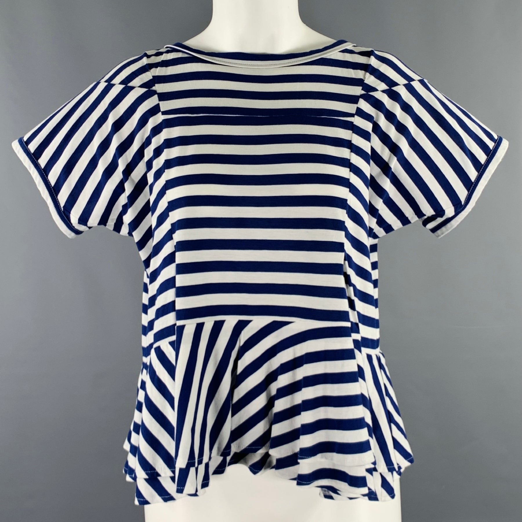 COMME des GARCONS Size S White Blue Cotton Stripe Short Sleeve