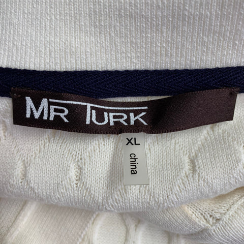 MR TURK Size XL White Cable Knit Cotton Blend Half Placket Polo